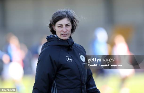 Anouschka Bernhard coach of Germany before the Germany v Italy U17 Girl's Elite Round at Keys Park on March 25, 2017 in Cannock, England.