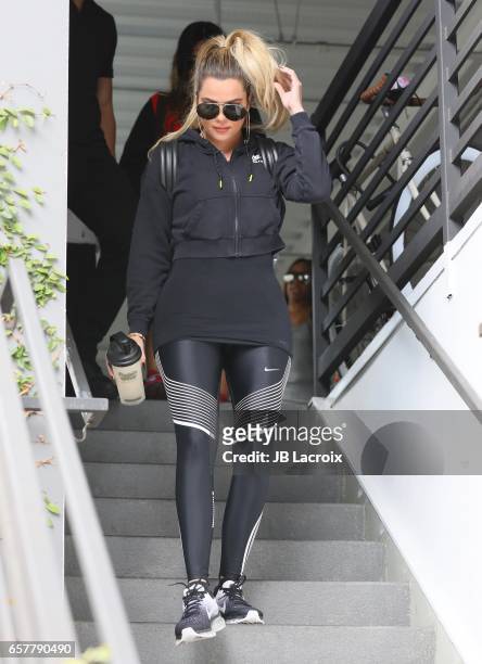 Khloe Kardashian is seen at Cycle House on March 25, 2017 in Los Angeles, California.