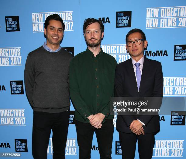 Rajendra Roy, Dustin Guy Defa and Dennis Lim attend the 2017 New Directors/New Films Closing Night Screening Of "Person To Person" at The Film...