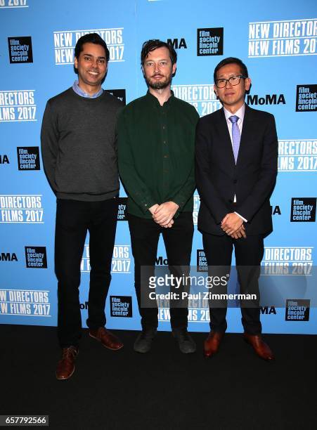 Rajendra Roy, Dustin Guy Defa and Dennis Lim attend the 2017 New Directors/New Films Closing Night Screening Of "Person To Person" at The Film...