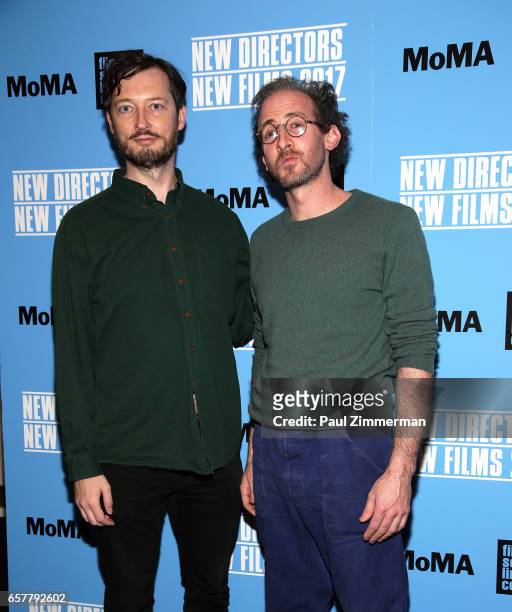 Dustin Guy Defa and Bene Coopersmith attend the 2017 New Directors/New Films Closing Night Screening Of "Person To Person" at The Film Society of...