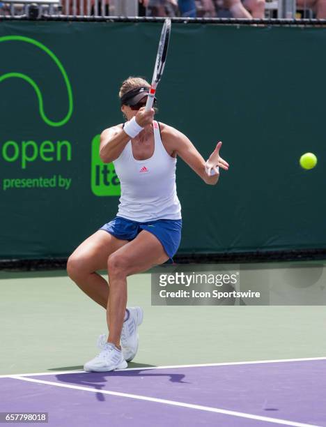 Mirjana Lucic-Baroni in action during the 2017 Miami Open in Key on March 25 at the Tennis Center at Crandon Park in Biscayne, FL.