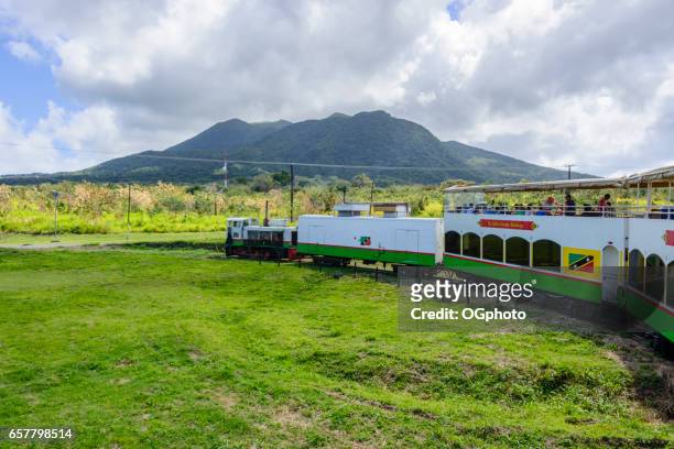 sight seeing trein op het eiland saint kitts. - ogphoto stockfoto's en -beelden