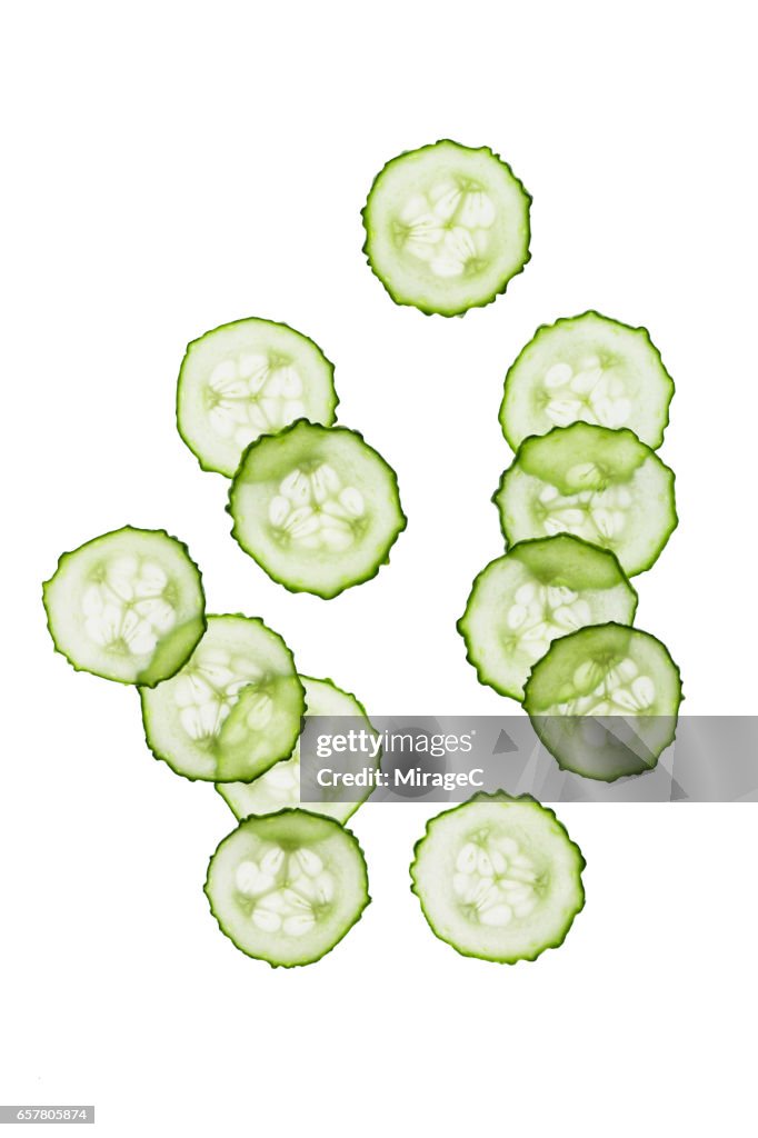 Cucumber Slices on White Background