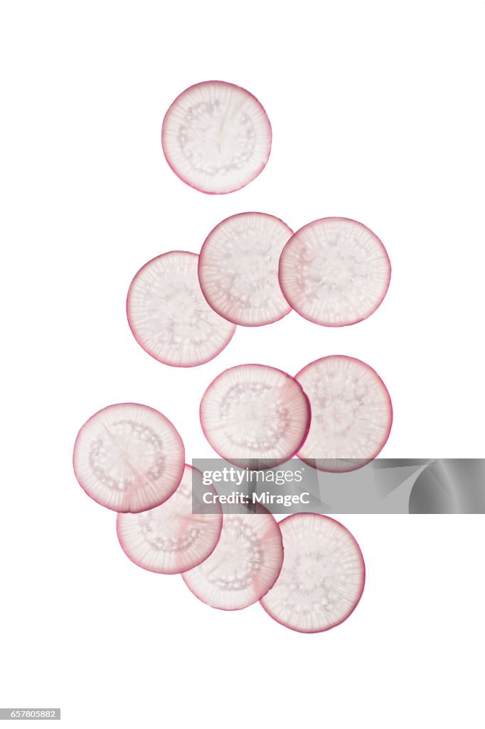 Radish Slices on White Background