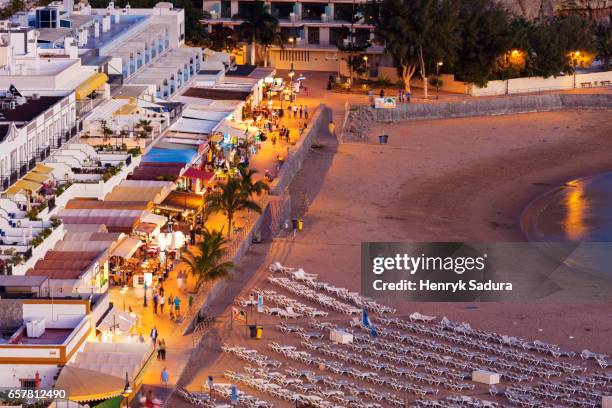 aerial view of puerto de mogan, spain - puerto de mogan stock-fotos und bilder