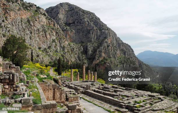 ancient temple of apollo in delphi, greece - delphi stock pictures, royalty-free photos & images