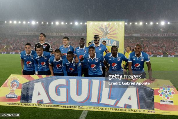 Players of Millonarios pose for a photo prior the match between Santa Fe and Millonarios as part of the Liga Aguila 2017 at Nemesio Camacho El Campin...