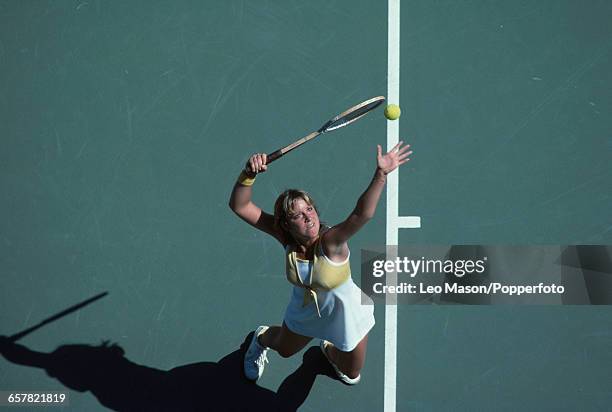 American tennis player Chris Evert pictured in action during competition to progress to win the final of the 1978 US Open Women's Singles tennis...