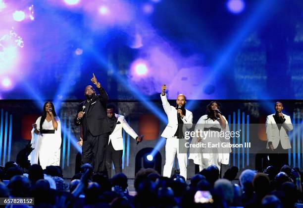 Cortez Vaughn and J.J. Hairston and Youthful Praise perform during the 32nd annual Stellar Gospel Music Awards at the Orleans Arena on March 25, 2017...