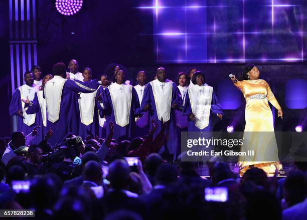 Singer Jekalyn Carr peforms during the 32nd annual Stellar Gospel Music Awards at the Orleans Arena on March 25, 2017 in Las Vegas, Nevada.