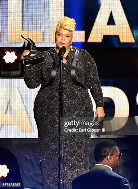 Tamela Mann aceepts the award for "AT&T Artist of the Year" during the 32nd annual Stellar Gospel Music Awards at the Orleans Arena on March 25, 2017...