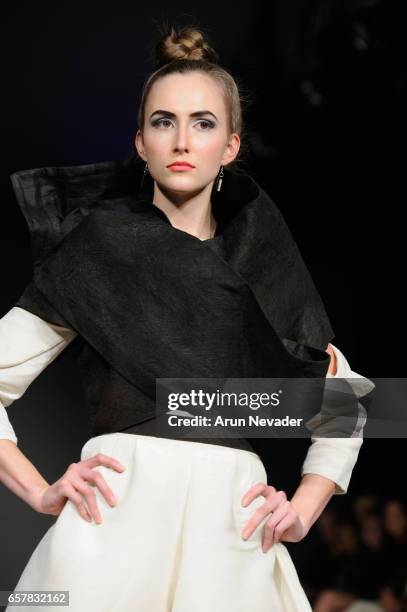 Model walks the runway wearing Jose Hendo at Vancouver Fashion Week Fall/Winter 2017 at Chinese Cultural Centre of Greater Vancouver on March 25,...