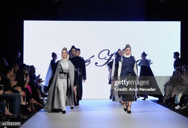 Models walk the runway wearing Jose Hendo at Vancouver Fashion Week Fall/Winter 2017 at Chinese Cultural Centre of Greater Vancouver on March 25,...