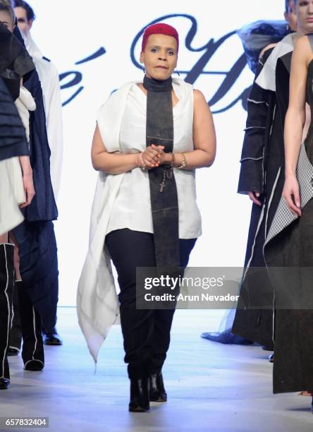 Designer Jose Hendo walks the runway at Vancouver Fashion Week Fall/Winter 2017 at Chinese Cultural Centre of Greater Vancouver on March 25, 2017 in...