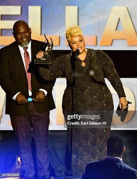 Tamela Mann aceepts the award for "AT&T Artist of the Year" during the 32nd annual Stellar Gospel Music Awards at the Orleans Arena on March 25, 2017...