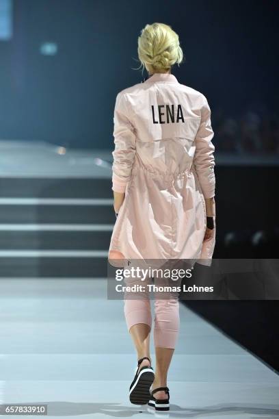 Lena Gercke dressed in 's.Oliver Red Label' walks the runway for 's.Oliver THE FUSION COLLECTION Fashion Show' at Festhalle on March 25, 2017 in...