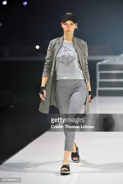 Elena Carriere dressed in 's.Oliver Red Label' walks the runway for 's.Oliver THE FUSION COLLECTION Fashion Show' at Festhalle on March 25, 2017 in...
