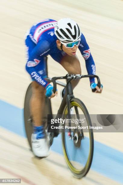 Ho Kin Ming of the Cyclone competes in Men Junior - Omnium IV Points Race 20KM during the 2017 Hong Kong Track Cycling National Championship on March...