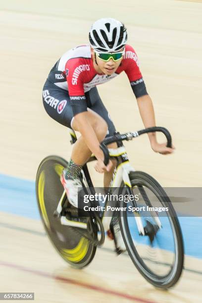 Tso Kai Kwang of the SCAA competes in Men Junior - Omnium IV Points Race 20KM during the 2017 Hong Kong Track Cycling National Championship on March...