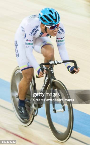 Chan Yik Ming Ricky of the X SPEED competes in Men Junior - Omnium IV Points Race 20KM during the 2017 Hong Kong Track Cycling National Championship...