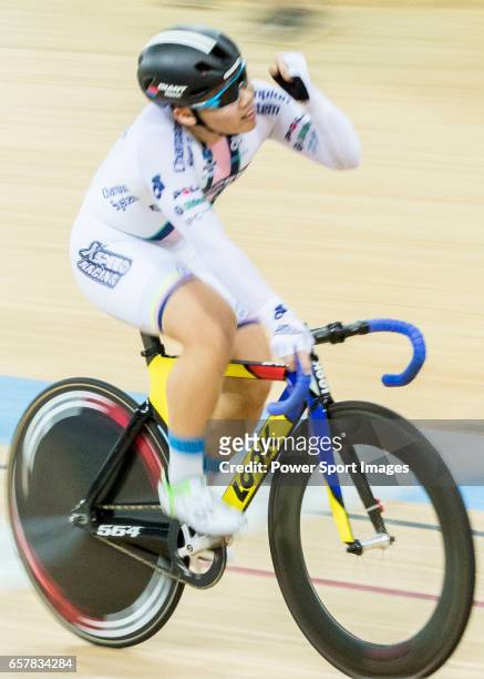 Leung Chung Pak of the X SPEED competes in Men Junior - Omnium IV Points Race 20KM during the 2017 Hong Kong Track Cycling National Championship on...