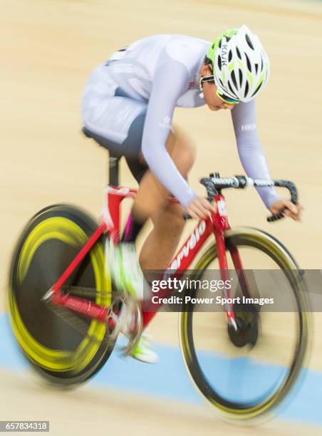 Pang Yao of the IND competes in Women Elite - Omnium IV Points Race 25KM during the 2017 Hong Kong Track Cycling National Championship on March 25,...