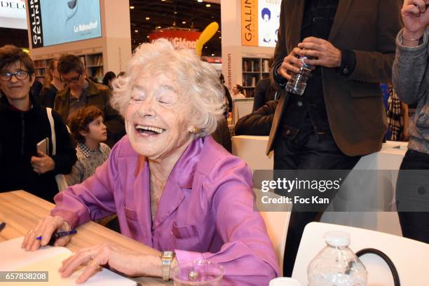 Claude Sarraute attends 'Encore un Instant' Claude Sarraute book signing during Paris Book Fair 2017 at Parc Des Expositions Porte de Versailles on...