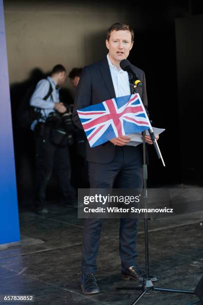 Seb Dance MEP addresses thousands of pro-EU supporters at Unite For Europe March rally in Parliament Square, which has been organised to coincide...