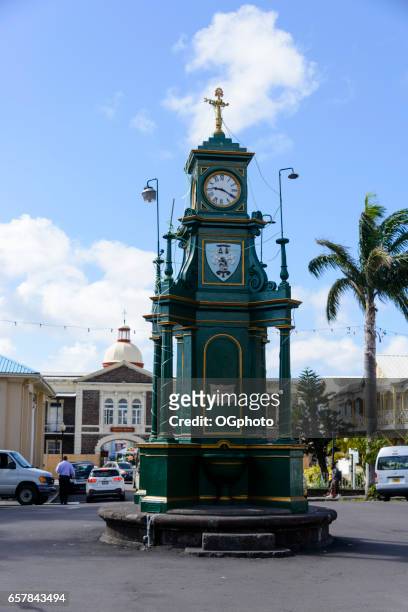 berkeley memorial clock in downtown basseterre, saint kitts - ogphoto stock pictures, royalty-free photos & images