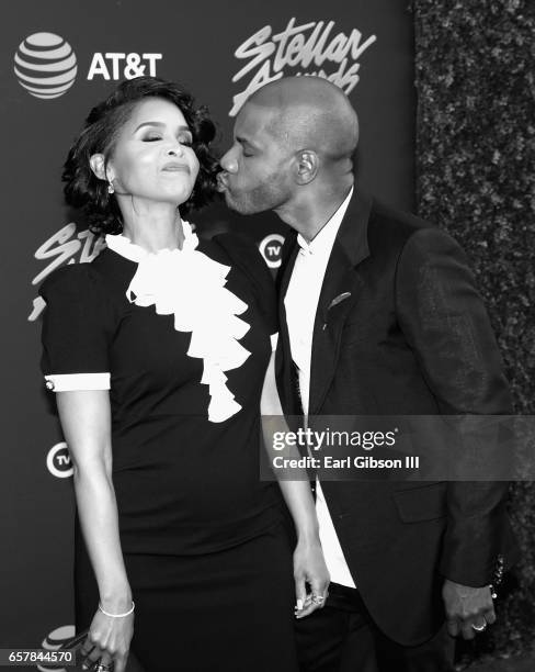 Tammy Collins and Kirk Franklin arrive at the 32nd annual Stellar Gospel Music Awards at the Orleans Arena on March 25, 2017 in Las Vegas, Nevada.