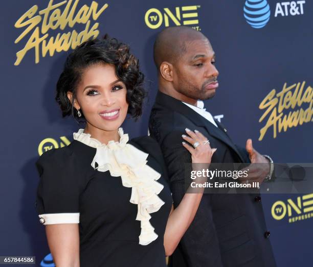 Tammy Collins and Kirk Franklin arrive at the 32nd annual Stellar Gospel Music Awards at the Orleans Arena on March 25, 2017 in Las Vegas, Nevada.