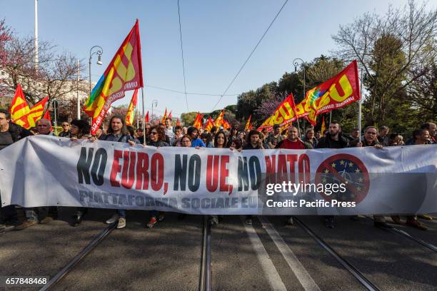 Thousands of anti-EU protesters gathered in Italys capital to take part in an Euro-Stop demonstration to protest against the celebrations of the 60th...