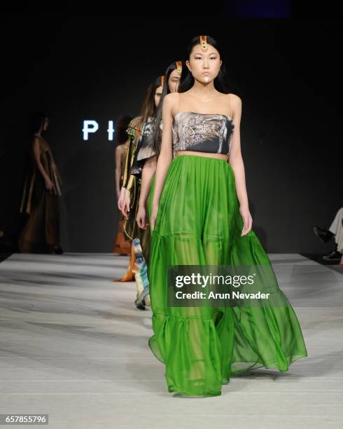 Models walk the runway wearing Pierrot by Emma Viedma at Vancouver Fashion Week Fall/Winter 2017 at Chinese Cultural Centre of Greater Vancouver on...