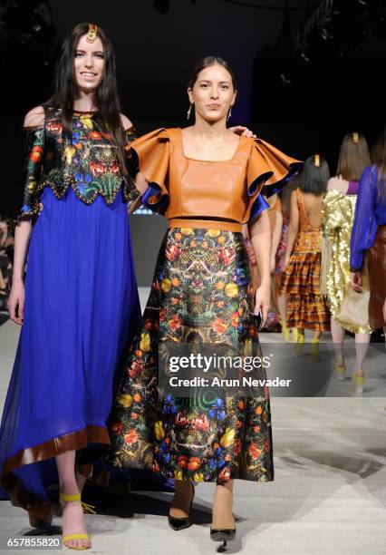 Designer Emma Viedma walks the runway at Vancouver Fashion Week Fall/Winter 2017 at Chinese Cultural Centre of Greater Vancouver on March 25, 2017 in...