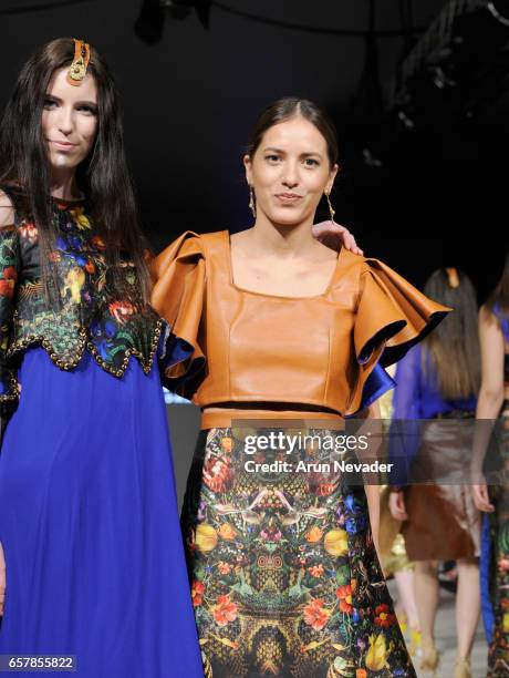 Designer Emma Viedma walks the runway at Vancouver Fashion Week Fall/Winter 2017 at Chinese Cultural Centre of Greater Vancouver on March 25, 2017 in...