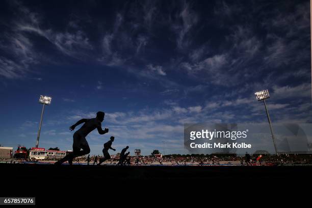 General view is seen of a kick-off during the under 20s Holden Cup match before the round four NRL match between the St George Illawarra Dragons and...