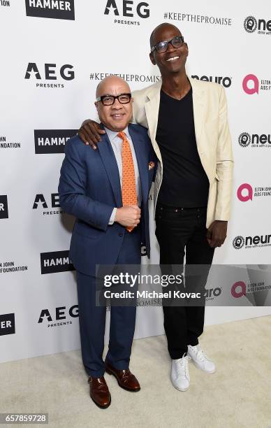 President of the Ford Foundation Darren Walker and artist Mark Bradford celebrate Elton John's 70th Birthday and 50-Year Songwriting Partnership with...