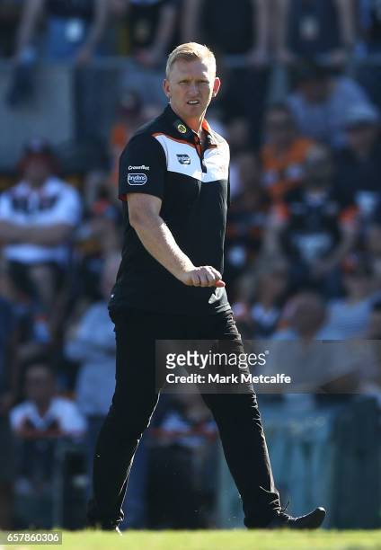 Tigers interim coach Andrew Webster looks on before the round four NRL match between the Wests Tigers and the Melbourne Storm at Leichhardt Oval on...