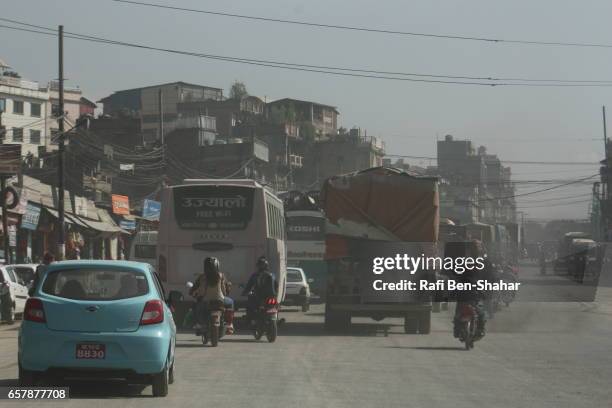 kathmandu traffic and smog - truck smog stock pictures, royalty-free photos & images