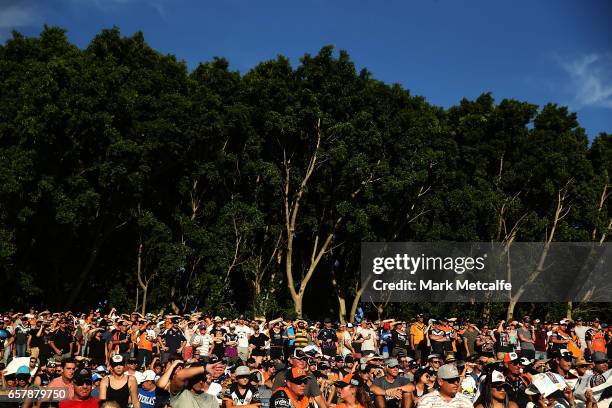 General view of the crowd during the round four NRL match between the Wests Tigers and the Melbourne Storm at Leichhardt Oval on March 26, 2017 in...