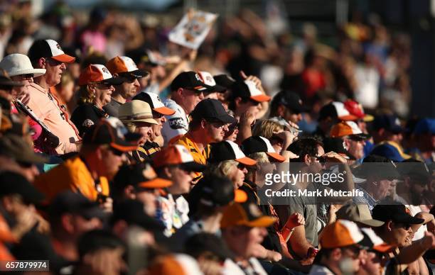 General view of the crowd during the round four NRL match between the Wests Tigers and the Melbourne Storm at Leichhardt Oval on March 26, 2017 in...