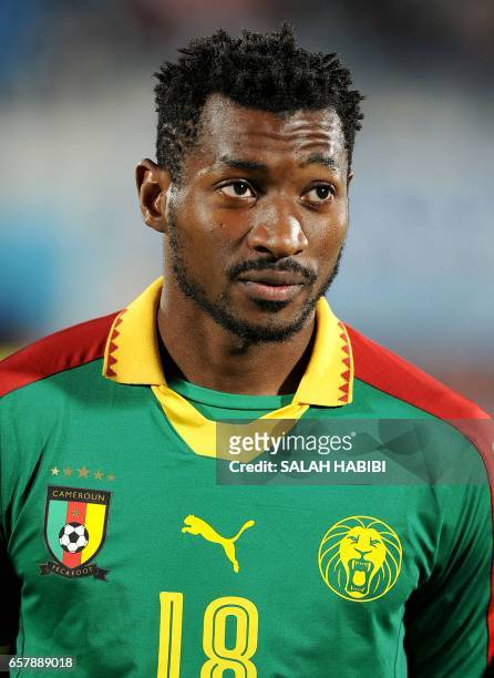 Cameroon's midfielder André-Frank Zambo Anguissa looks on during a friendly football match between Tunisia and Cameroon on March 24, 2017 at the Ben...