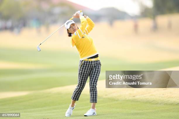 Erina Hara of Japan hits her third shot on the 1st hole during the final round of the AXA Ladies Golf Tournament at the UMK Country Club on March 26,...