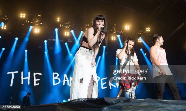 Kimberly Perry, Reid Perry, and Neil Perry of The Band Perry perform onstage during BeautyKind Unites: Concert for Causes at AT&T Stadium on March...