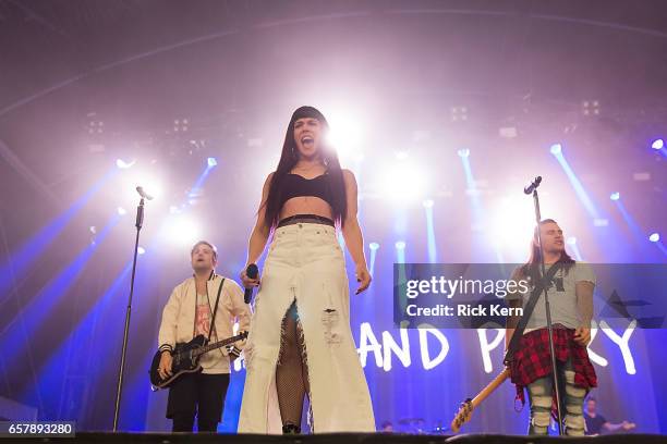 Neil Perry, Kimberly Perry, and Reid Perry of The Band Perry perform onstage during BeautyKind Unites: Concert for Causes at AT&T Stadium on March...