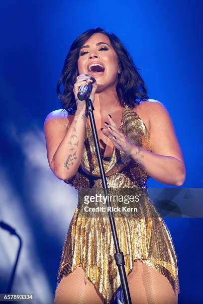 Demi Lovato performs onstage during BeautyKind Unites: Concert for Causes at AT&T Stadium on March 25, 2017 in Arlington, Texas.