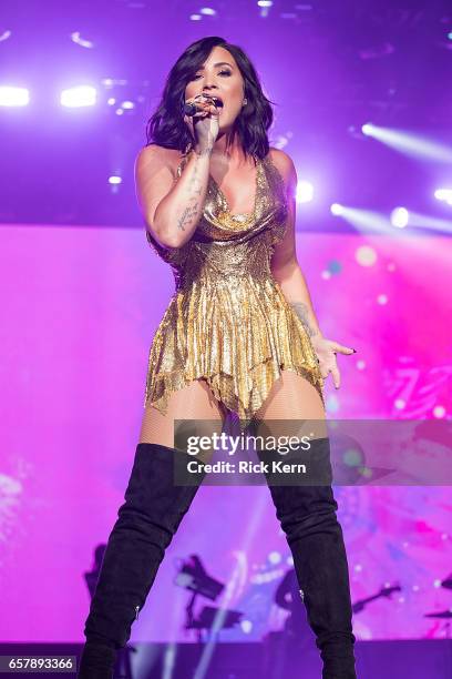 Demi Lovato performs onstage during BeautyKind Unites: Concert for Causes at AT&T Stadium on March 25, 2017 in Arlington, Texas.