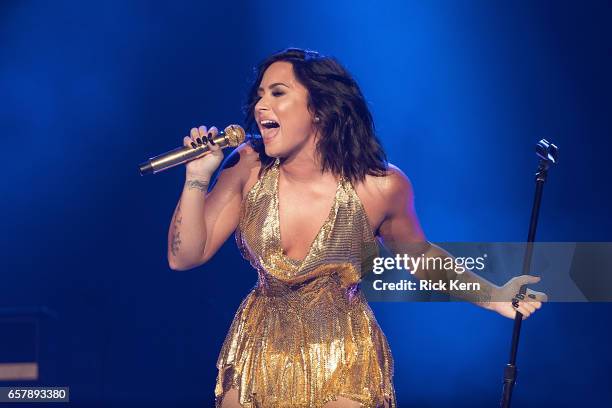 Demi Lovato performs onstage during BeautyKind Unites: Concert for Causes at AT&T Stadium on March 25, 2017 in Arlington, Texas.