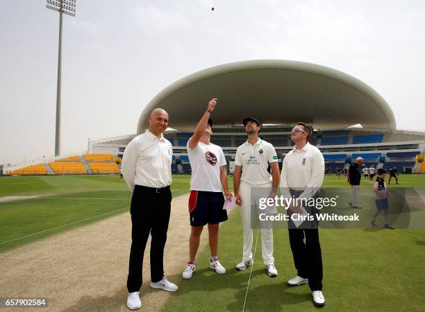 Alex Lees , captain of MCC and James Franklin , captain of Middlesex look on during the coin toss during day one of the Champion County match between...